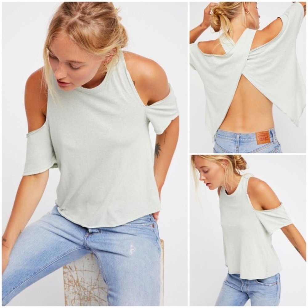 Free People Taurus Cold Shoulder Tee Sky S NWT